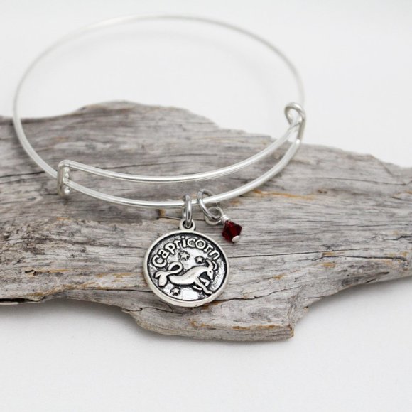 January Capricorn Adjustable Charm Bangle - Handmade Zodiac Bracelet - Picture 2 of 10
